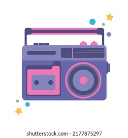 Cassette player on the white background. Tape recorder. Boombox icon. 80's revival concept. Vector illustration