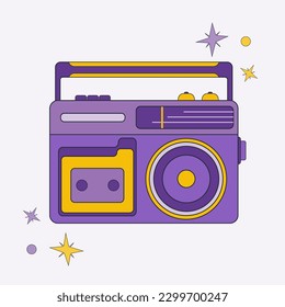 Cassette player on the white background. Tape recorder. Boombox icon. 80's revival concept. Vector illustration for modern web design