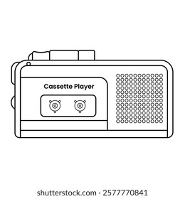 Cassette Player Outline Icon Illustration on White Background