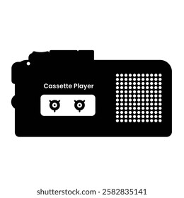 Cassette Player Silhouette. Black and White Icon Design Elements on Isolated White Background