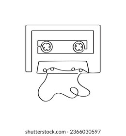 Cassette player tape continuous one line drawing vintage retro player song elements elegant minimalist single linear artwork illustration. 