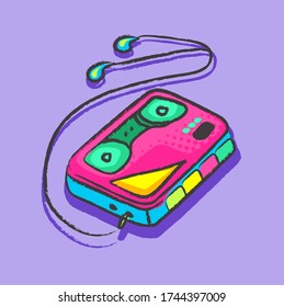 cassette player vector, music, listen, earphone.