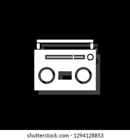 Cassette player. White flat simple icon with shadow