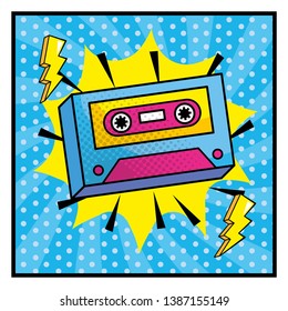 cassette pop art with star and thunders