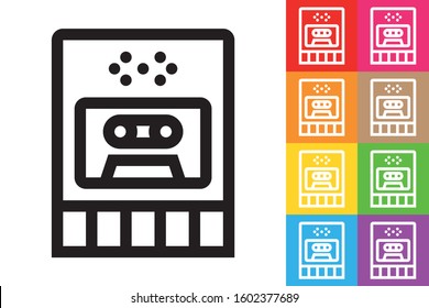 Cassette Recorder. Line Icon With Different Color Background.