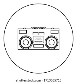 Cassette recorder Mobile stereo music icon in circle round outline black color vector illustration flat style image