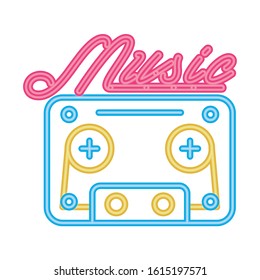 cassette retro audio with music lettering vector illustration design