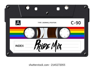Cassette With Retro Label As Vintage Object For 80s Revival Mix Tape Design