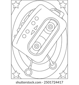 cassette retro technology coloring book page for kids and adults creative coloring mindful relaxation activity