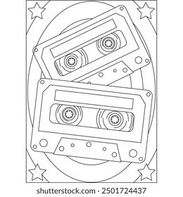 cassette retro technology coloring book page for kids and adults creative coloring mindful relaxation activity