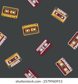 Cassette seamless pattern illustration for t shirt print, sticker print, poster, banner