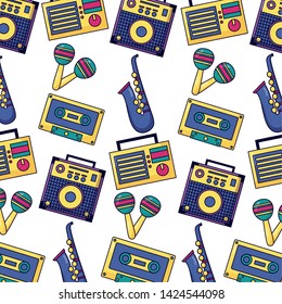 cassette sound amplifier maracas music background vector illustration