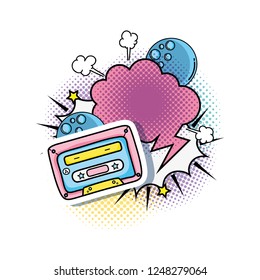 cassette with speech bubble pop art style
