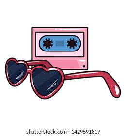 cassette sunglasses comic pop art on white background