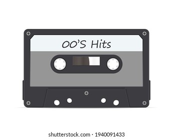 Cassette tape 00s hits on a white background. Vector illustration.