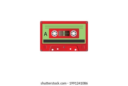 Cassette tape. Audio cassette tape isolated, red and Green colors.Vector illustration. 