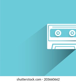 cassette tape, blue background, flat and shadow theme
