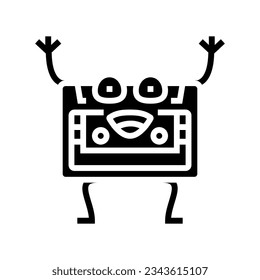 cassette tape character retro music glyph icon vector. cassette tape character retro music sign. isolated symbol illustration