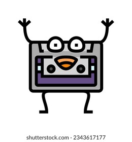 cassette tape character retro music color icon vector. cassette tape character retro music sign. isolated symbol illustration