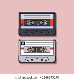 Cassette Tape Flat Illustration Element For Music Event And 90s Festival Poster, Flyer And Banner Design. Eps10.