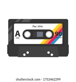 Ilustración plana de cinta cassette. Vector antiguo cassette de plástico.