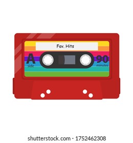 Cassette tape flat illustration. Vector old plastic cassette.
