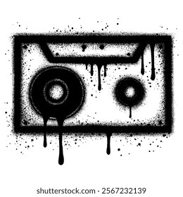 Cassette tape graffiti with black spray paint. vector illustration.