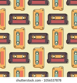 Cassette tape grid seamless pattern. Authentic design for digital and print media.