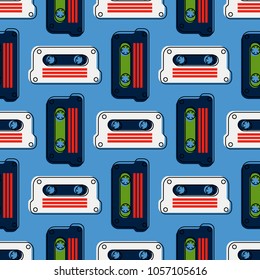 Cassette tape grid seamless pattern. Authentic design for digital and print media.