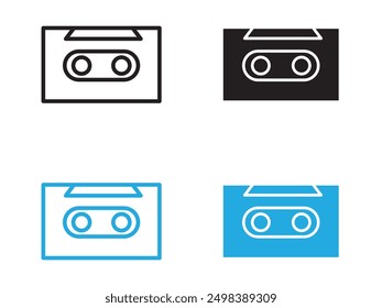 Cassette tape icon black and white vector outline sign