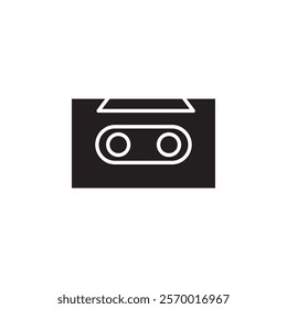 Cassette tape icon black and white vector outline sign