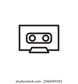 Cassette tape icon black and white vector outline sign