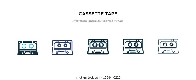 cassette tape icon in different style vector illustration. two colored and black cassette tape vector icons designed in filled, outline, line and stroke style can be used for web, mobile, ui