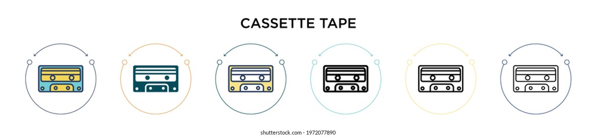 Cassette tape icon in filled, thin line, outline and stroke style. Vector illustration of two colored and black cassette tape vector icons designs can be used for mobile, ui, web