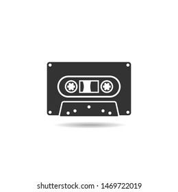 cassette tape icon flat vector isolated on white background for music collection