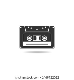 cassette tape icon flat vector isolated on white background for music collection