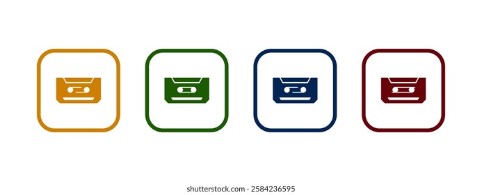 cassette tape icon set. cassette icon in different color design.