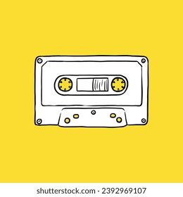 Cassette Tape Icon, Sketch and Vintage style.