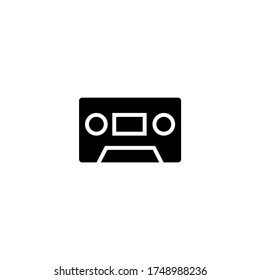 Vector de icono de cinta de cassette en glifo plano negro, estilo relleno aislado en fondo blanco