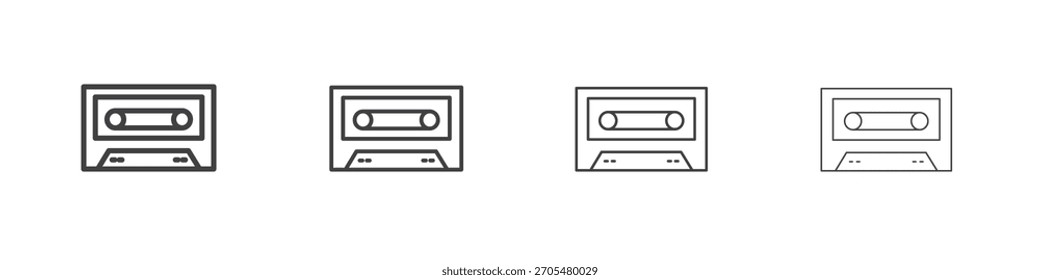 Ícone fita cassete coleção vetorial, modelo de logotipo ilustração no estilo de traçados editáveis linha fina na moda.