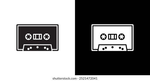 Ilustración de línea delgada plana de Vector de icono de cinta de casete