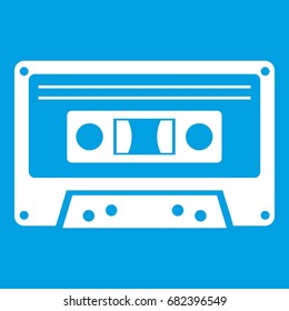 Cassette tape icon white isolated on blue background vector illustration