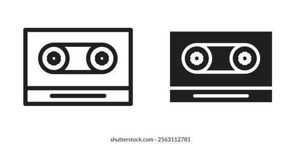 Cassette tape icons in black line and filled versions