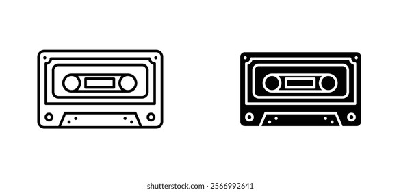 Cassette tape icons in outline and fill. vector illustration for ui.