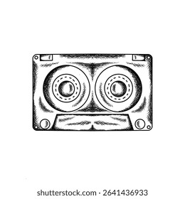 cassette tape illustration hand draw style in vintage engraved sketch outline style.