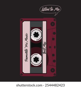 Ilustración de cinta de cassette para impresión de camiseta, impresión de etiqueta engomada, cartel, Anuncio