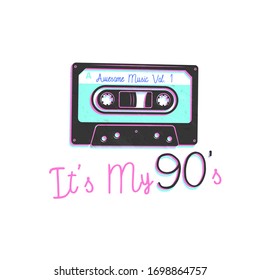 Cassette tape. I's my 90's print T-shirt cassete design. Vector illustration.