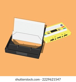 Cassette tape isolated on orange background. Vector illustration.