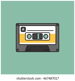 Cassette Tape (Line Art Vector Illustration in Flat Style Design)
