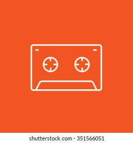 Cassette tape line icon for web, mobile and infographics. Vector white icon isolated on red background.